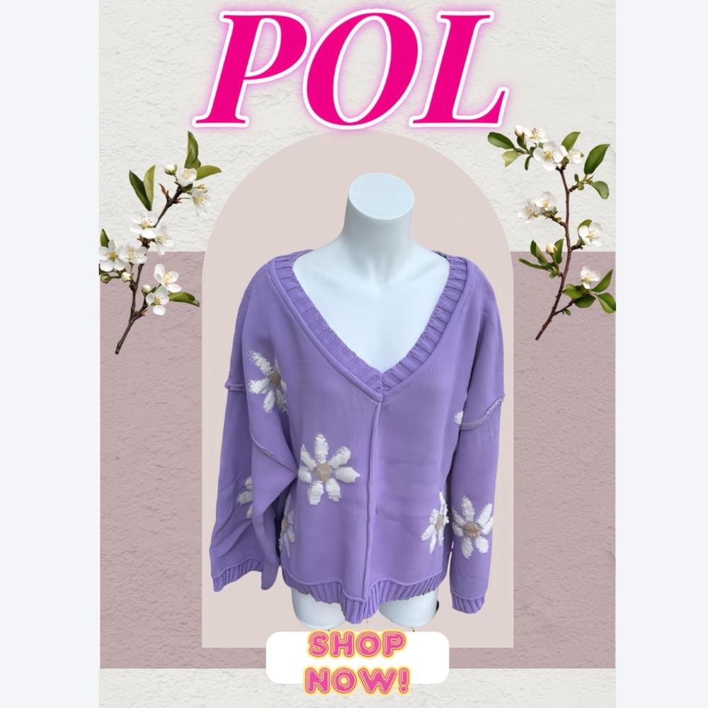 NWOT POL purple knit daisy sweater